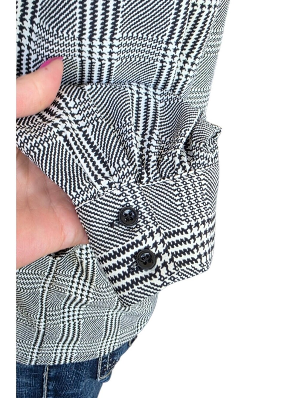 Topshop Black White Plaid Puff Shoulder Blouse Womens Size 8 - Picture 7 of 11